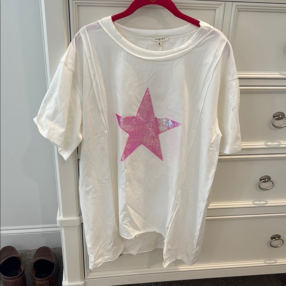 White T-Shirt with Pink Star